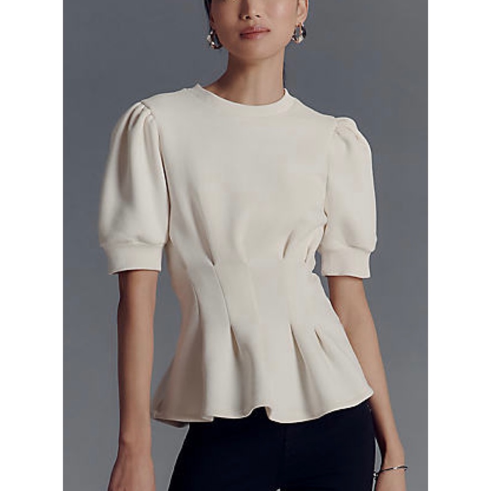 Maeve Puff Sleeve Pleated Waist Peplum Top Feminine Preppy Anthropologie Top M